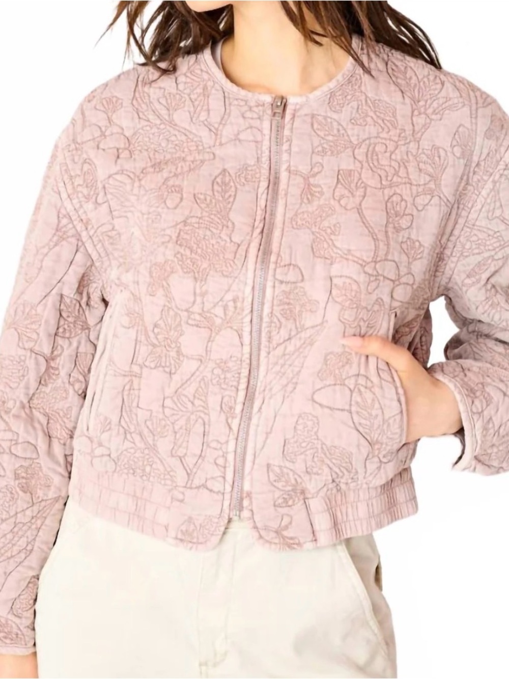 Dex Quilted Floral Bomber Jacket - faded rose